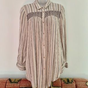 Anthropologie Floreat ivory & blue stripe blouse